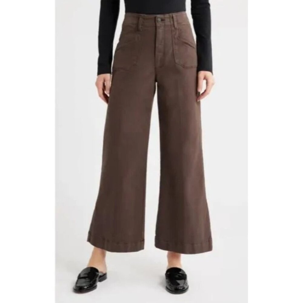 Paige Anessa Wide Leg Utility Pants Ankle Chocolate Brown Women's Size 31 New NW